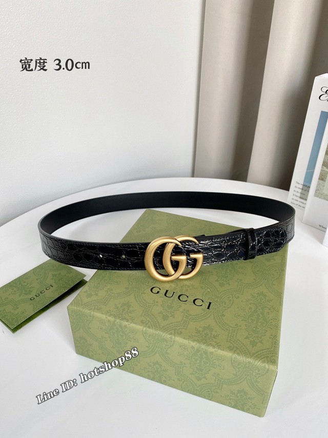 Gucci經典雙G皮帶 古奇鱷魚紋頭層牛皮腰帶  jjp2773